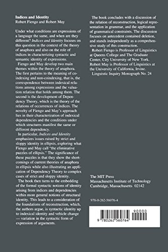 Indices and Identity (Linguistic Inquiry Monographs) (Linguistics Inquiry Monograph, No 24)