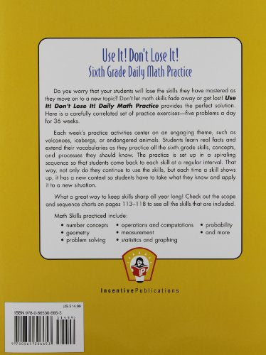 Daily Math Practice 6th Grade: Use It! Don't Lose It!