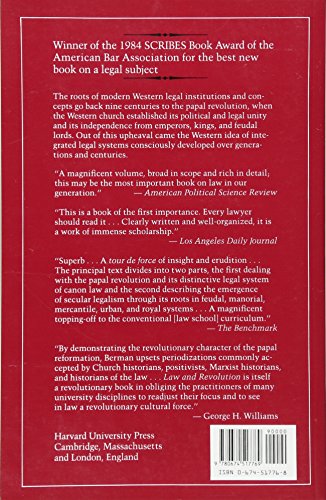 Law and Revolution: The Formation of the Western Legal Tradition — back cover