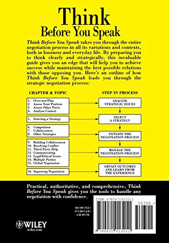 Think Before You Speak: A Complete Guide to Strategic Negotiation — back cover