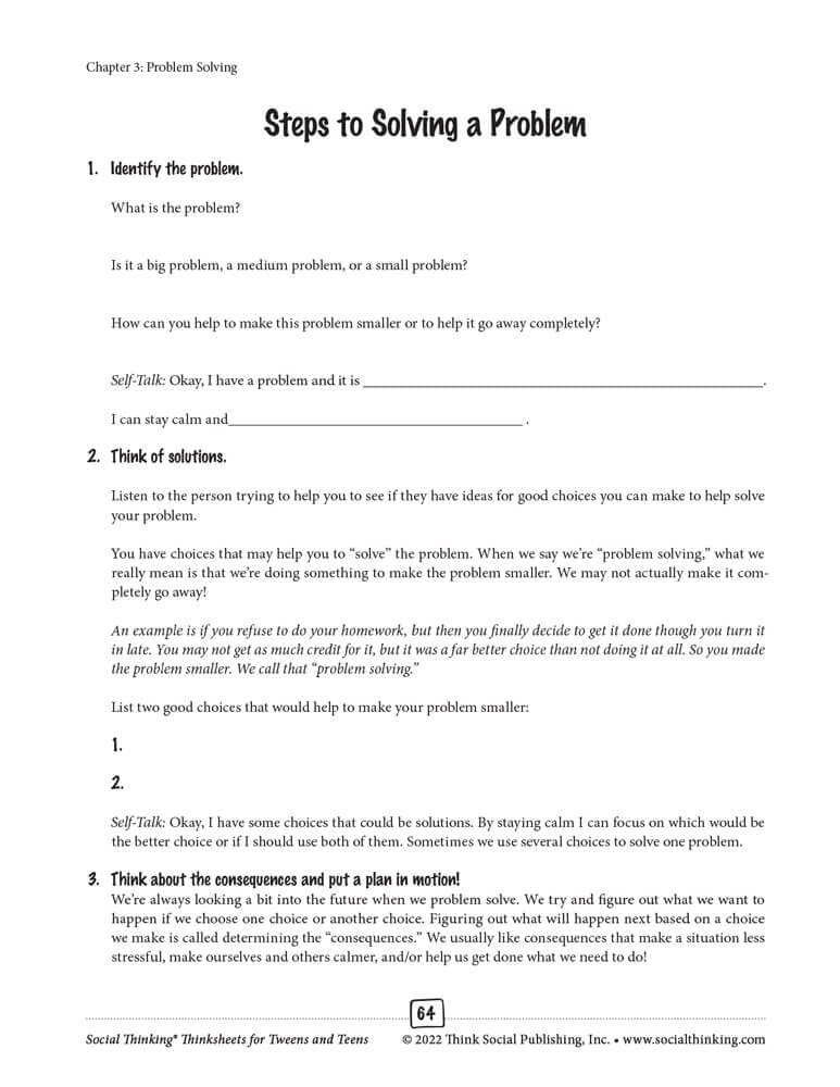 Social Thinking Worksheets for Tweens and Teens Learning to
