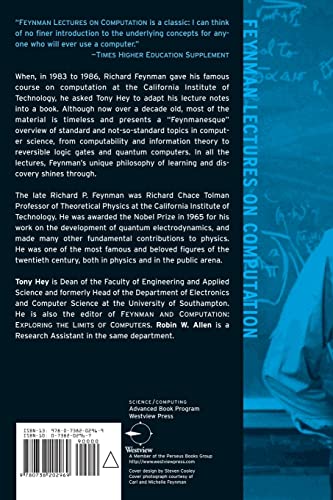 Feynman Lectures On Computation (Frontiers in Physics) — back cover