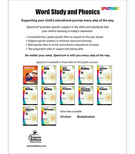 Spectrum Word Study 3rd Grade Workbook, Ages 8 to 9, Grade 3 Word Study, Phonics, Blends and Diagraphs, Vocabulary Builder, Dictionary Skills, Synonyms and Antonyms - 168 Pages