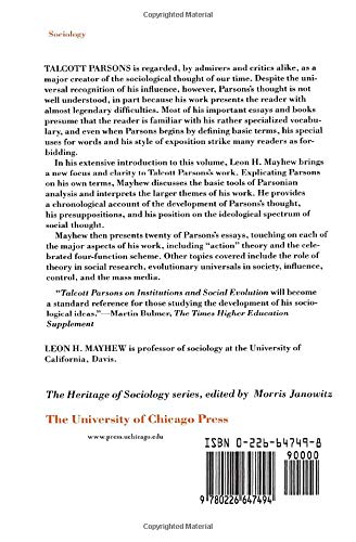 Talcott Parsons on Institutions and Social Evolution: Selected Writings (Heritage of Sociology Series)
