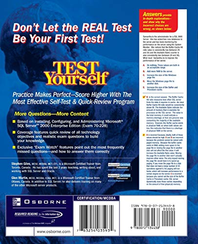Test Yourself MCDBA SQL Server TM 2000 Administration (Exam 70-228)