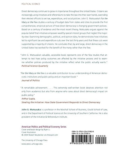 For the Many or the Few: The Initiative, Public Policy, and American Democracy (American Politics and Political Economy Series)