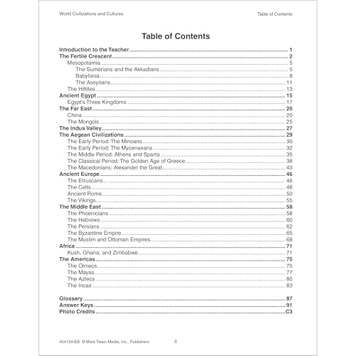 Mark Twain World Civilizations and Cultures World History Workbook, Grades 5-8, Ancient History and Ancient Civilizations, 5th Grade Workbooks and Up, Classroom or Homeschool Curriculum