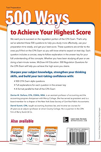 McGraw-Hill Education 500 Regulation Questions for the CPA Exam (Mcgraw-Hill Education 500 Questions Series)