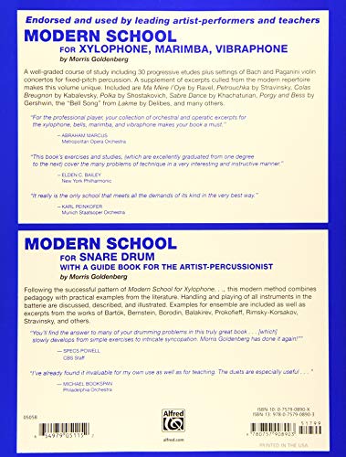 Modern School for Xylophone, Marimba, Vibraphone (Morris Goldenberg Classics) — back cover