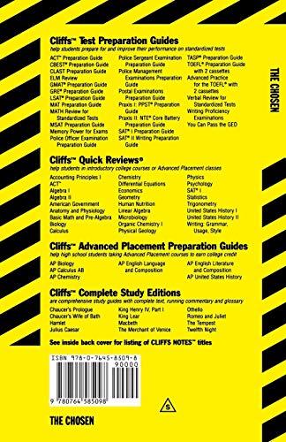 CliffsNotes on Potok's The Chosen (CliffsNotes on Literature) — back cover