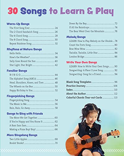 Kids' Ukulele Songbook: Learn 30 Songs to Sing and Play (Happy Fox Books) The Next Step for Kids with Basic Uke Skills, with Easy Instructions for New Chords and Notes, Pull-Out Chord Cards, and More