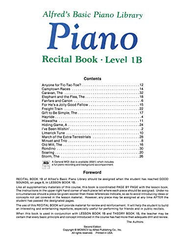 Alfred's Basic Piano Library: Piano Recital Book Level 1B