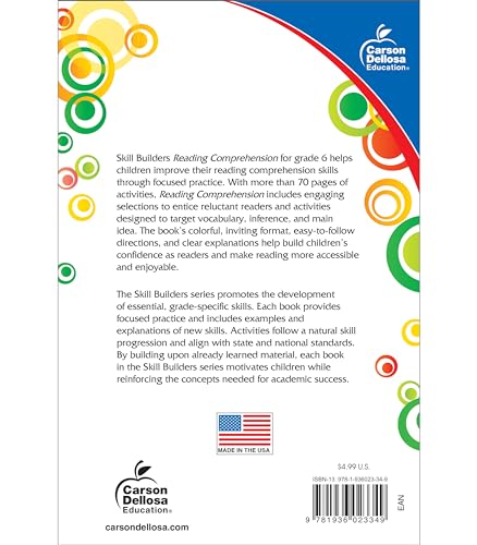 Carson Dellosa Skill Builders Reading Comprehension 6th Grade Workbook, Fiction and Nonfiction Passages, Puzzles, and More, Classroom or Homeschool Curriculum