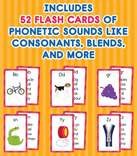 Carson Dellosa Phonics Flash Cards for Kids Ages 4-8, Sound Recognition Skills With Vowels, Consonants and Common Blends for Preschool, Kindergarten, ... 4+ (54 Cards) (Brighter Child Flash Cards)
