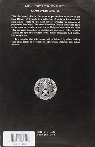 Irish Historical Statistics: Population 1821-1971: Population 1821 - 1971 (A New History of Ireland Ancillary Publications II) (2) — back cover