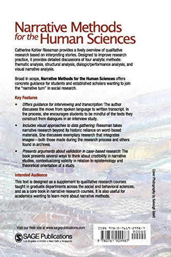 Narrative Methods for the Human Sciences — back cover