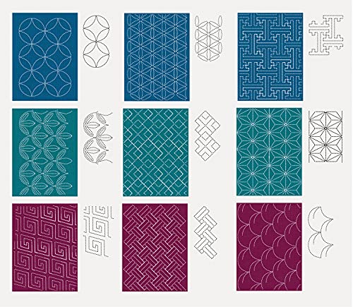 Sashiko Stencils, Traditional Collection: 9 Embroidery Designs 3" x 5", Accurate Stitches & Spacing Every Time (Fast2Mark)