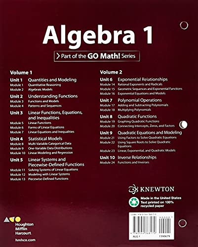 Interactive Student Edition Volume 1 2015 (HMH Algebra 1)