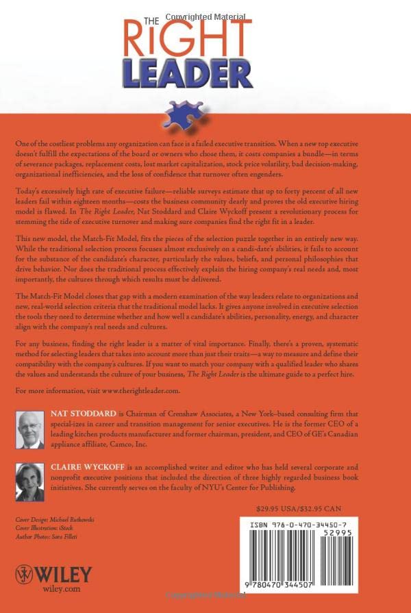 The Right Leader: Selecting Executives Who Fit — back cover