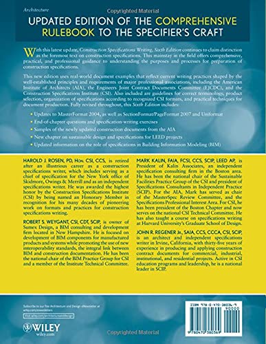Construction Specifications Writing: Principles and Procedures