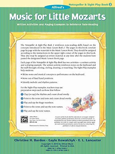 Music for Little Mozarts Notespeller & Sight-Play Book, Bk 2: Written Activities and Playing Examples to Reinforce Note-Reading (Music for Little Mozarts, Bk 2)