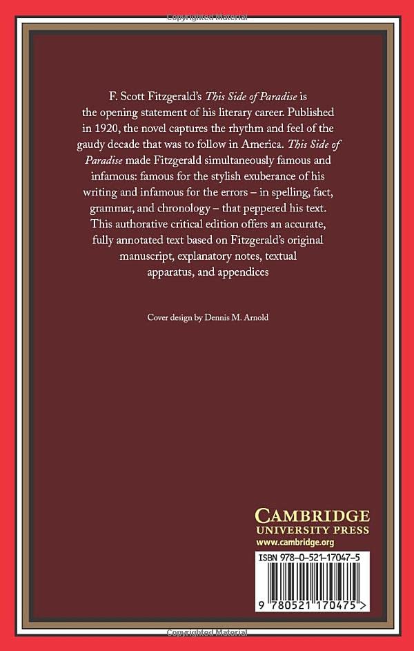 This Side of Paradise (The Cambridge Edition of the Works of F. Scott Fitzgerald)
