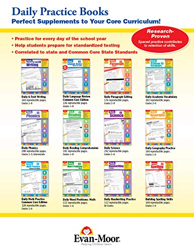 Evan-Moor Daily Handwriting Practice Modern Manuscript, Kindergarten-Grade 6, Homeschooling and Classroom Resource Workbook, Penmanship, Writing, Letter Placement, Spacing, Alphabet Synonyms