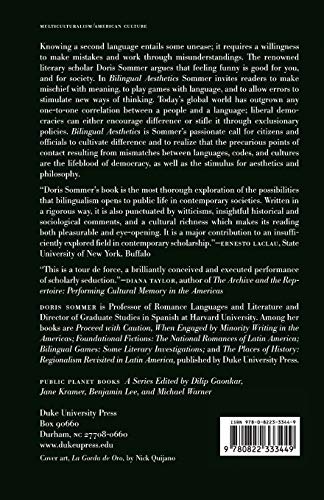 Bilingual Aesthetics: A New Sentimental Education (Public Planet Books) — back cover