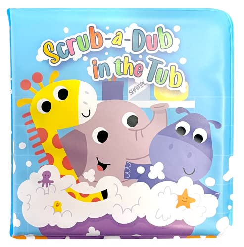 Little Hippo Books Scrub-A-Dub in the Tub - Children's Waterproof Bath Book and Toy Set (Bath Books with Toys for Babies & Toddlers)