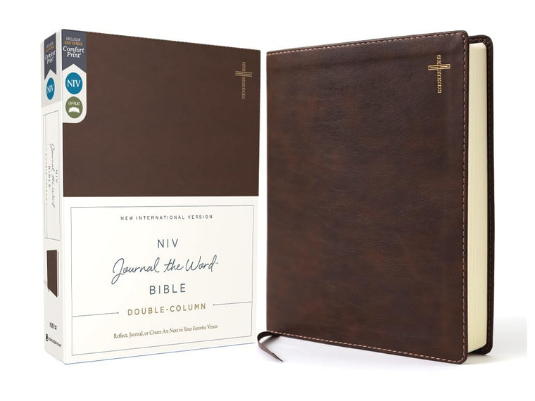 NIV, Journal the Word Bible (Perfect for Note-Taking), Double-Column, Leathersoft, Brown, Red Letter, Comfort Print: Reflect, Take Notes, or Create Art Next to Your Favorite Verses
