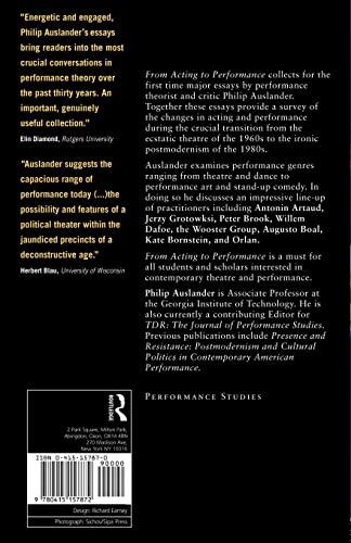 From Acting to Performance: Essays in Modernism and Postmodernism