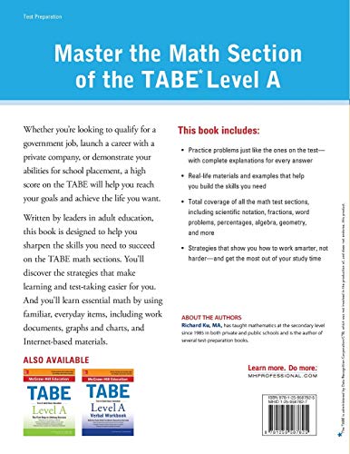 McGraw-Hill Education TABE Level A Math Workbook Second Edition — back cover