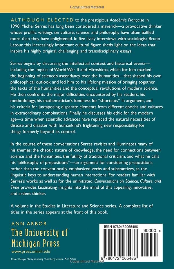 Conversations on Science, Culture, and Time: Michel Serres with Bruno Latour (Studies In Literature And Science) — back cover
