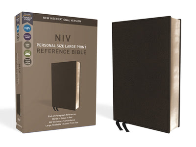 NIV, Personal Size Reference Bible, Large Print, Premium Leather, Calfskin, Black, Red Letter, Comfort Print