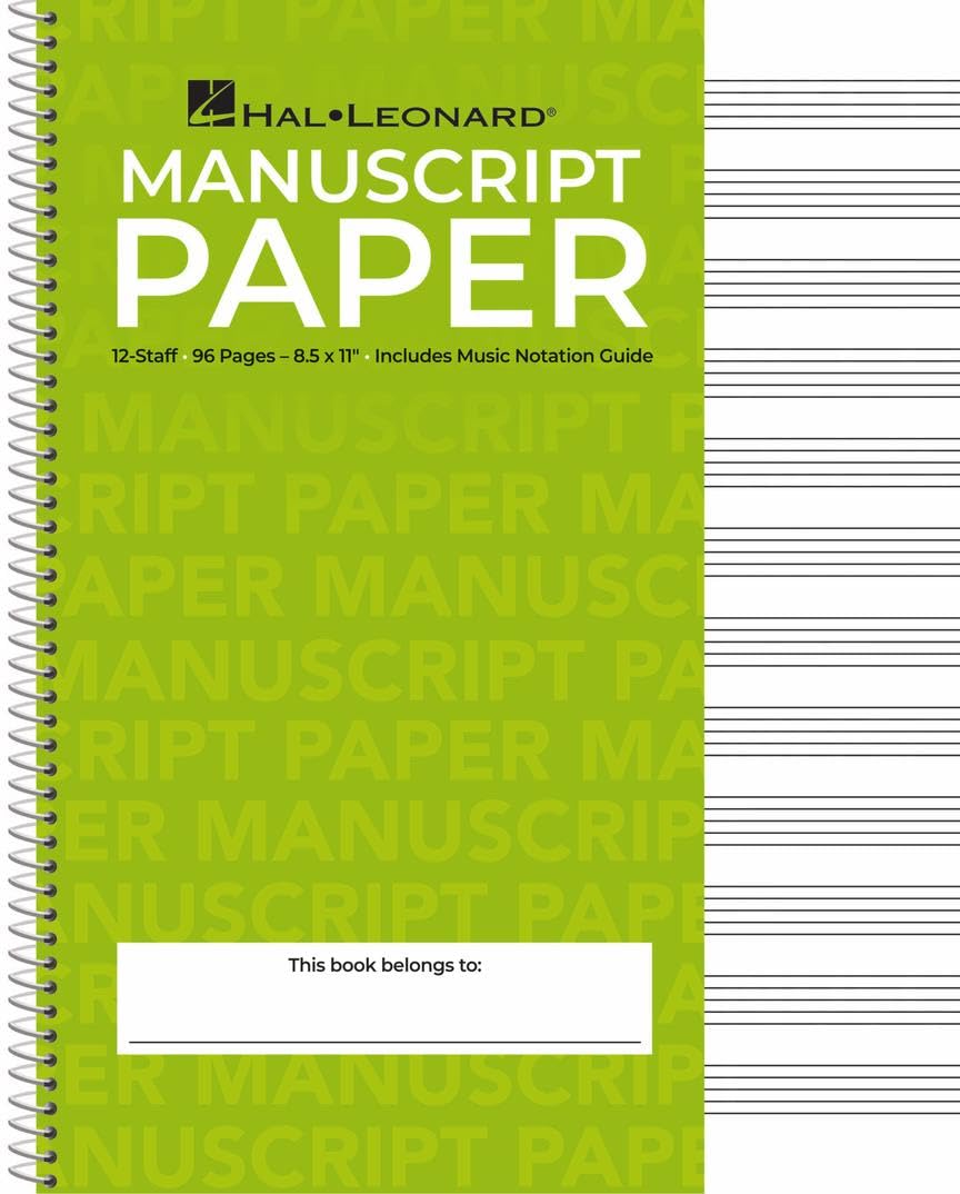 Standard Wirebound Manuscript Paper - Green Cover  12 Staves Per Page  Music Notation Guide for Composers, Students and Musicians  Hal Leonard Spiral-Bound Staff Paper