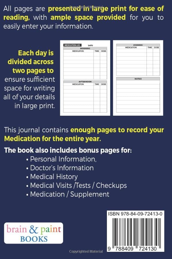 Medication Log Book: Large Print Daily Medication Tracker for Seniors and Caregivers