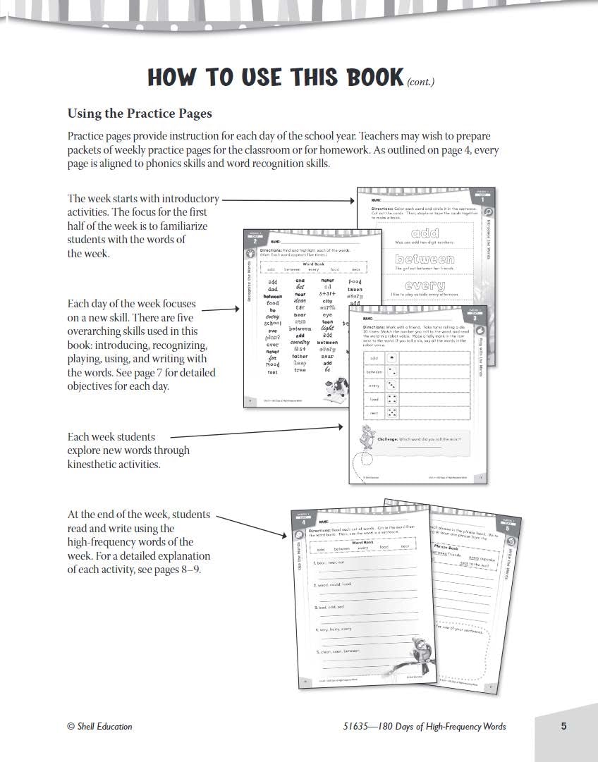 180 Days of High-Frequency Words for Second Grade - Learn to Read Second Grade Workbook - Improves Sight Words Recognition and Reading Comprehension for Grade 2, Ages 7 to 9 (180 Days of Practice)