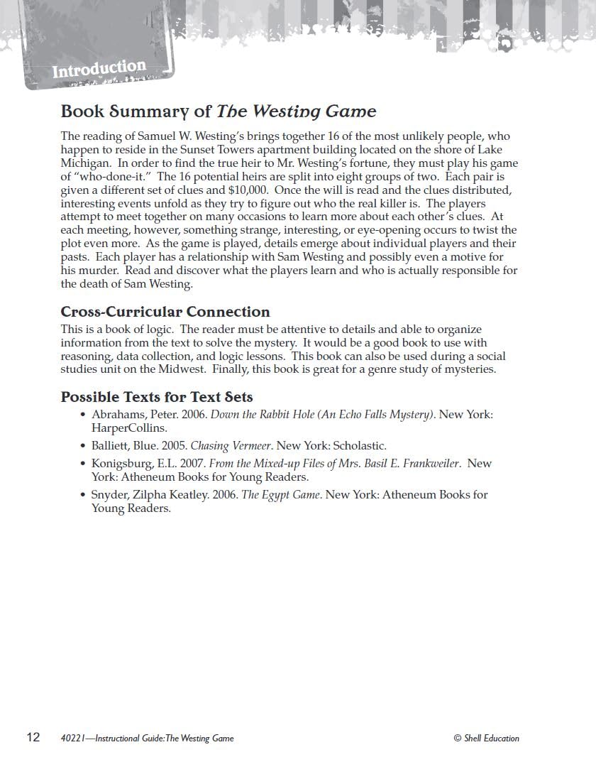 The Westing Game: An Instructional Guide for Literature - Novel Study Guide for 4th-8th Grade Literature with Close Reading and Writing Activities (Great Works Classroom Resource)
