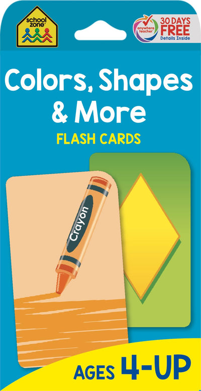 School Zone - Colors, Shapes & More Flash Cards - Ages 4 and Up, Preschool to Kindergarten, Pictures, Numbers, Rhyming Words, Directional Words, Shape Recognition, and More