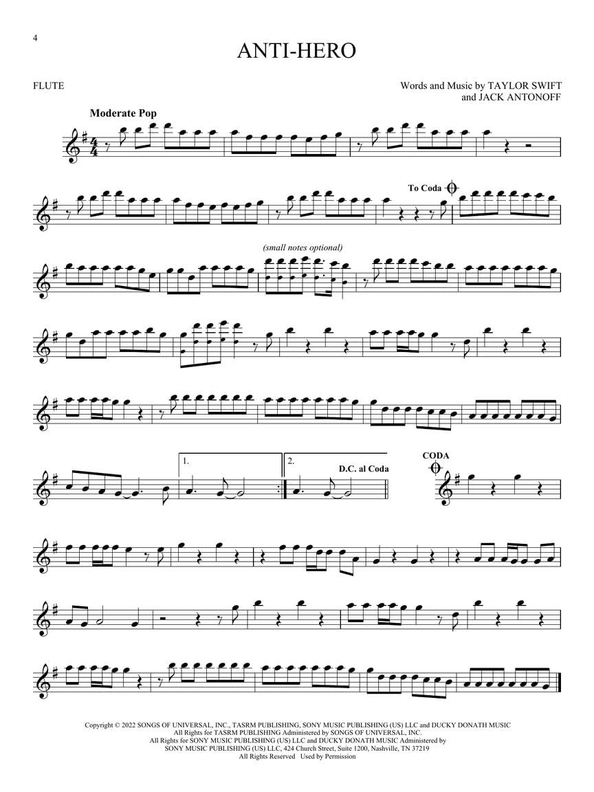 Taylor Swift for Flute - 33 Songs Songs Arranged for Flute