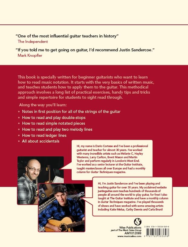 Justin Guitar: Note Reading for Guitarists Sheet Music  Guitar Sight Reading Method for Beginner and Intermediate Players  Open Position Standard Notation Study