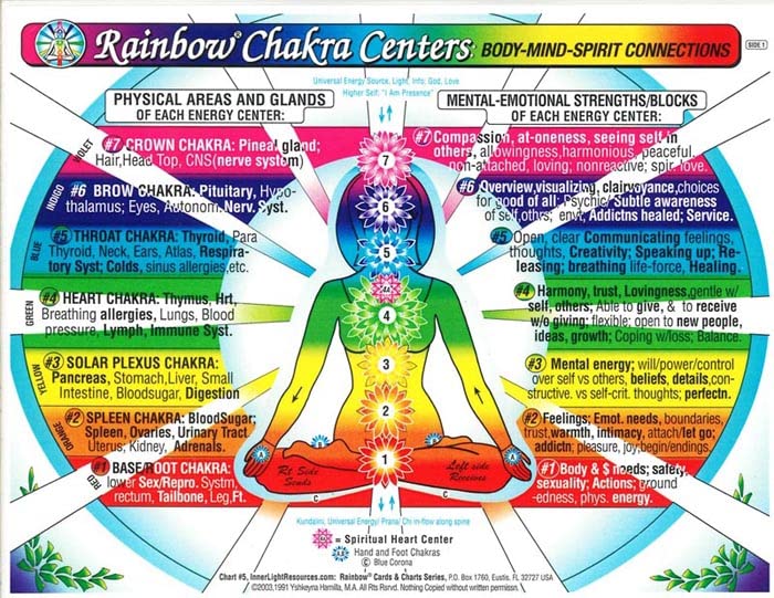 SET 4 CHARTS: REFLEXOLOGY-FOOT & HAND, CHAKRAS, & IRIDOLOGY (EYE Reflexology). in Inner Light Resources RAINBOW Charts Series. 8.5 x 11 in. (Small Poster/ Large Cards)