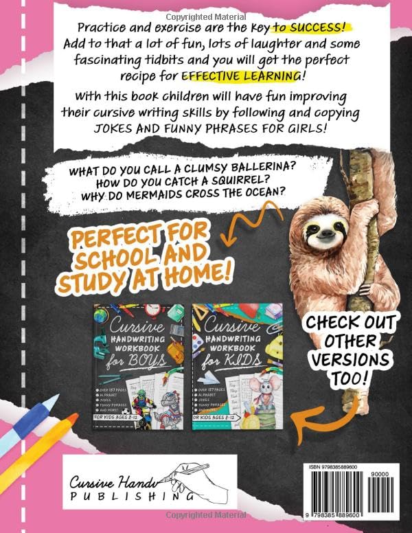 Cursive Handwriting Workbook for Kids Ages 8-12 with Jokes & Riddles for Girls: Penmanship Practice Paper and Script Writing Book for Beginners