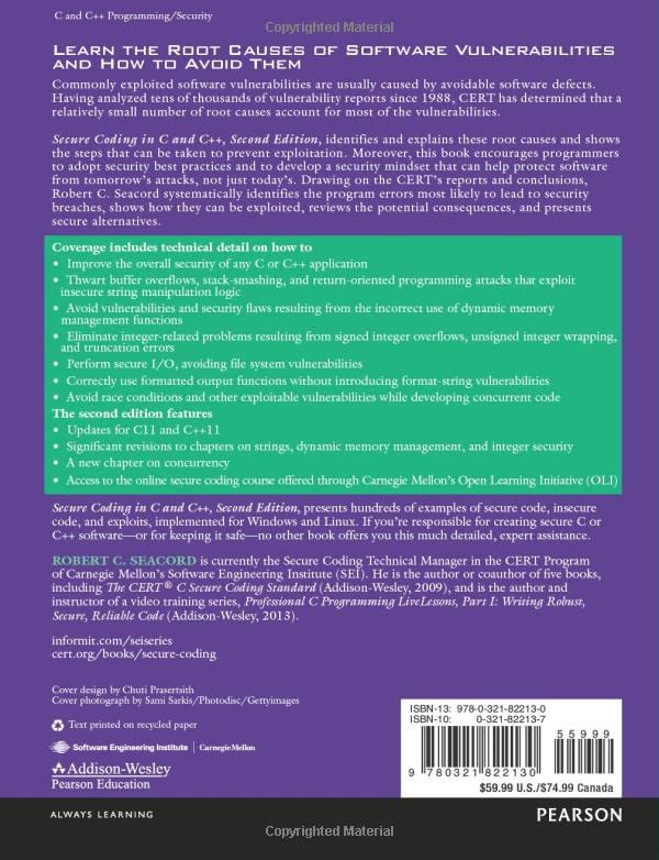 Secure Coding in C and C++ (SEI Series in Software Engineering)