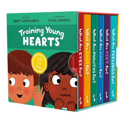 Training Young Hearts Board Books Boxed Set: 6 Lift-the-Flap Board Books & Guide for Grown-Ups (Christian Books for Babies, Toddlers, Preschoolers & ... For? Mouths, Feet, Ears, Eyes, Feelings)