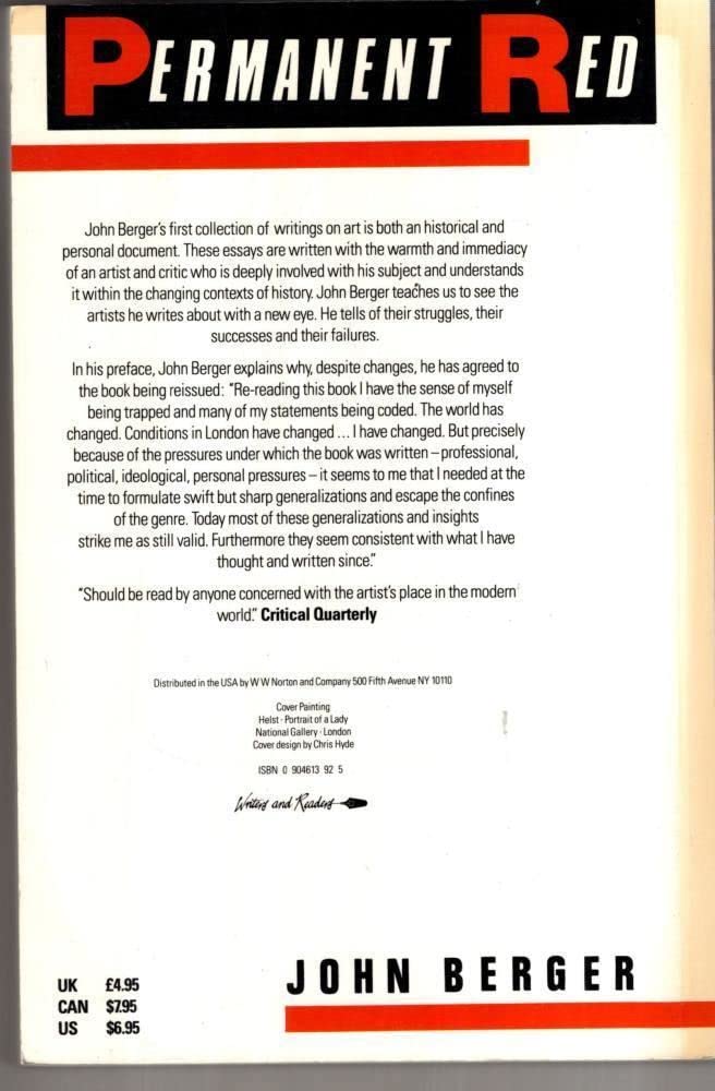 Permanent Red: Essays in Seeing. — back cover