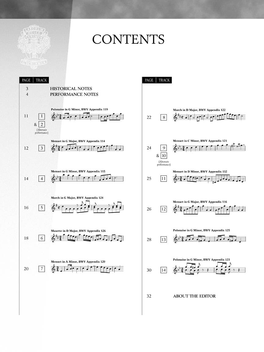 Johann Sebastian Bach Piano Sheet Music  Selections from the Notebook for Anna Magdalena Bach with Online Audio  Intermediate Classical Piano Solo ... Library : Schirmer Performance Editions)