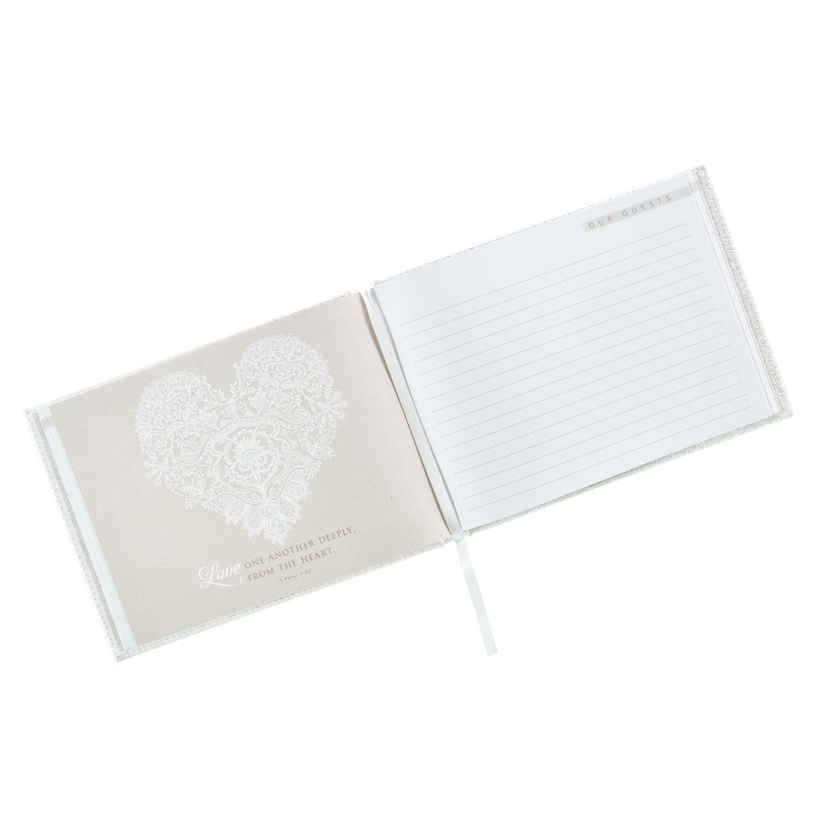 Wedding Guest Book - Mr. and Mrs. Our Wedding - Lacey White Faux Leather w/Inspirational Quotes Scripture - Visitor Register Sign-in Book for Events