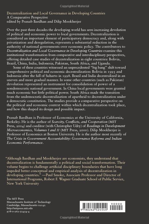 Decentralization and Local Governance in Developing Countries: A Comparative Perspective (Mit Press)