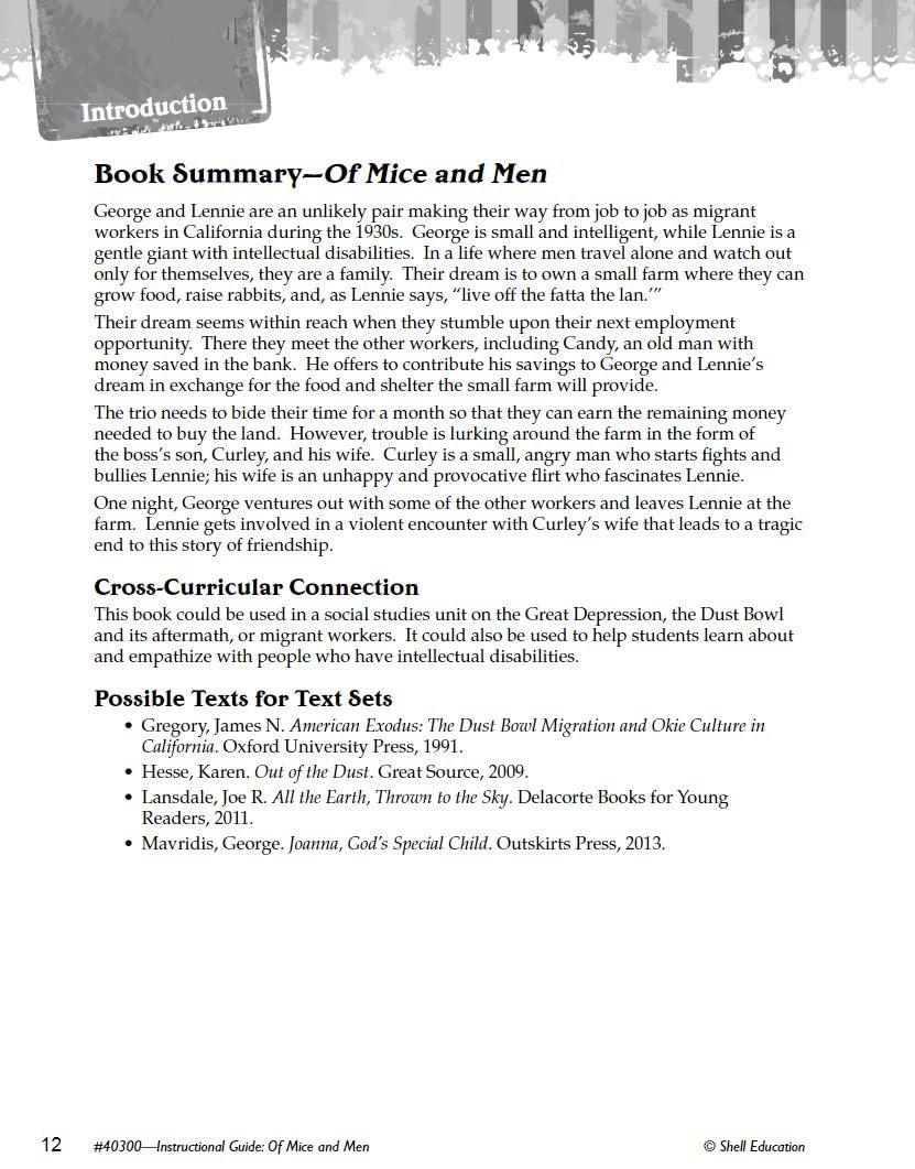 Of Mice and Men: An Instructional Guide for Literature - Novel Study Guide for High School Literature with Close Reading and Writing Activities (Great Works Classroom Resource)